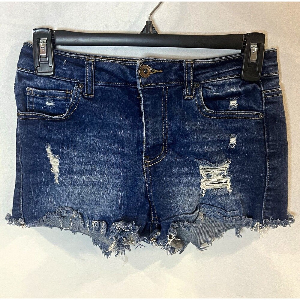WAX JEAN Women’s Shorts Dark Wash Denim Cut Off Distressed Stretch Size S/26